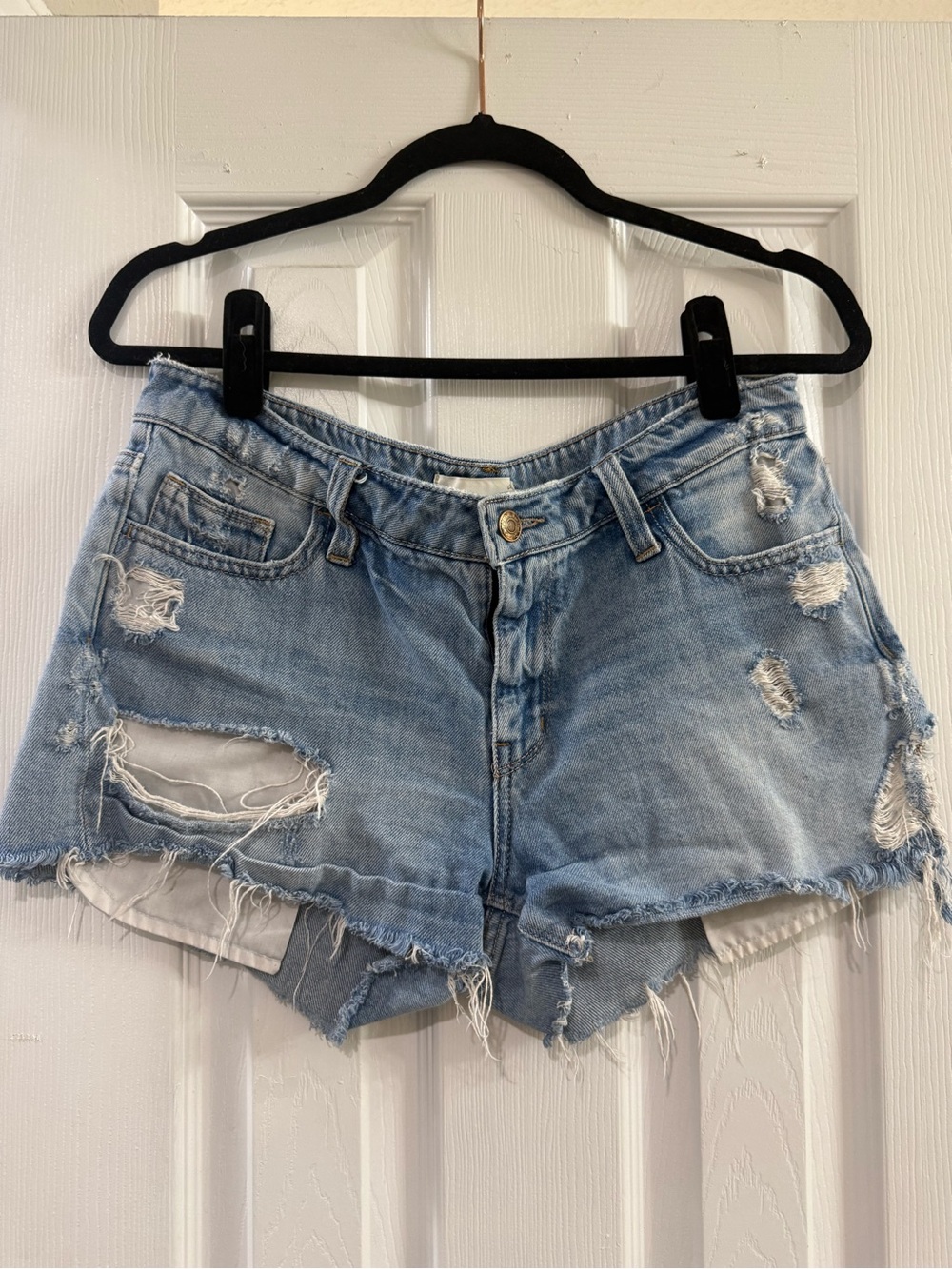 Daytrip Light Blue Distressed Denim Jean Shorts
